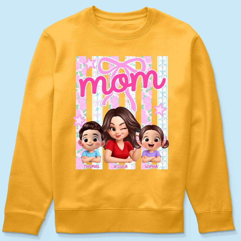 Mom Grandma Striped Coquette Floral - Personalized Shirt - Mother's Day Gift For Mom Grandma