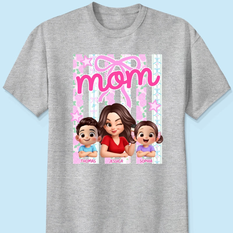Mom Grandma Striped Coquette Floral - Personalized Shirt - Mother's Day Gift For Mom Grandma