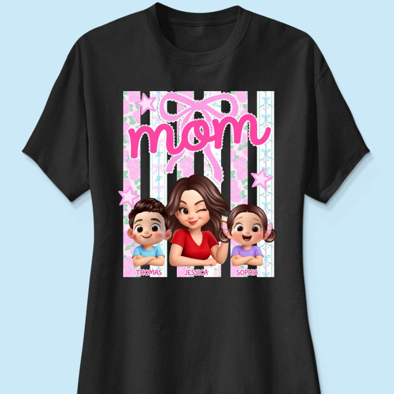 Mom Grandma Striped Coquette Floral - Personalized Shirt - Mother's Day Gift For Mom Grandma