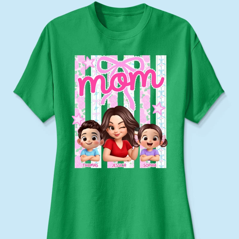Mom Grandma Striped Coquette Floral - Personalized Shirt - Mother's Day Gift For Mom Grandma