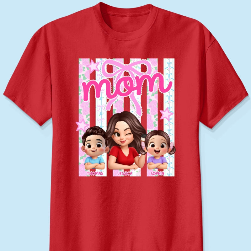 Mom Grandma Striped Coquette Floral - Personalized Shirt - Mother's Day Gift For Mom Grandma