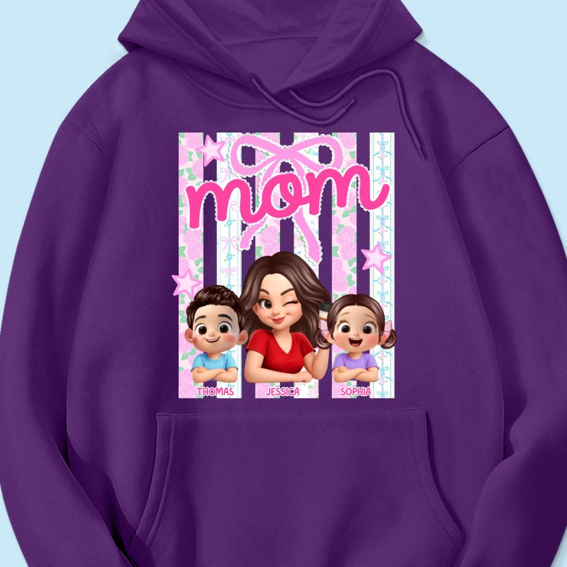 Mom Grandma Striped Coquette Floral - Personalized Shirt - Mother's Day Gift For Mom Grandma