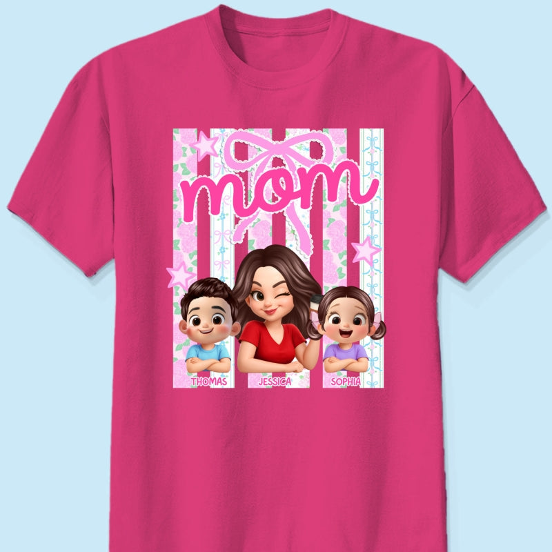 Mom Grandma Striped Coquette Floral - Personalized Shirt - Mother's Day Gift For Mom Grandma