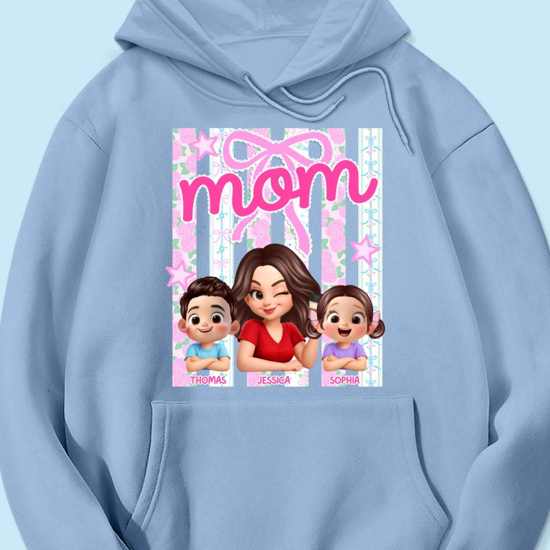 Mom Grandma Striped Coquette Floral - Personalized Shirt - Mother's Day Gift For Mom Grandma