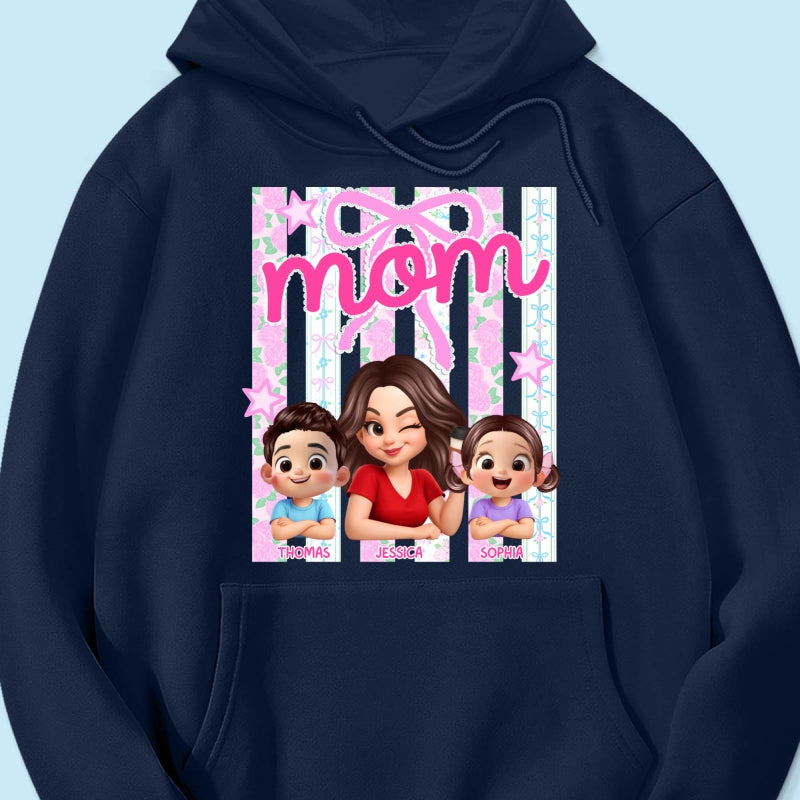 Mom Grandma Striped Coquette Floral - Personalized Shirt - Mother's Day Gift For Mom Grandma