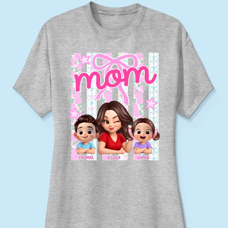 Mom Grandma Striped Coquette Floral - Personalized Shirt - Mother's Day Gift For Mom Grandma