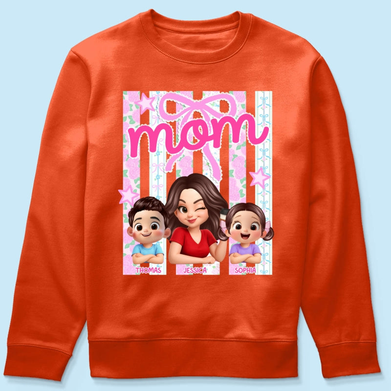 Mom Grandma Striped Coquette Floral - Personalized Shirt - Mother's Day Gift For Mom Grandma