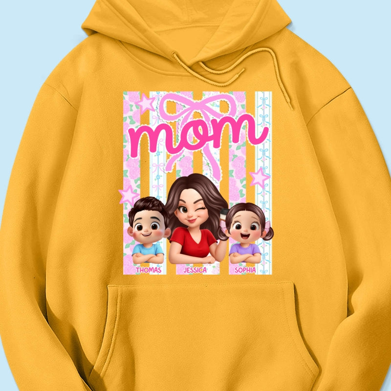 Mom Grandma Striped Coquette Floral - Personalized Shirt - Mother's Day Gift For Mom Grandma