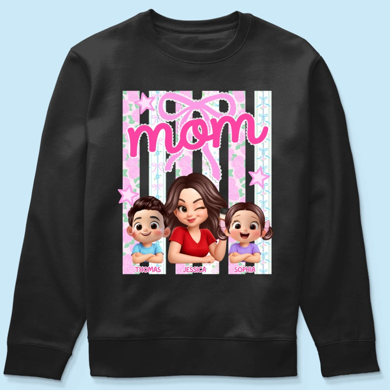 Mom Grandma Striped Coquette Floral - Personalized Shirt - Mother's Day Gift For Mom Grandma
