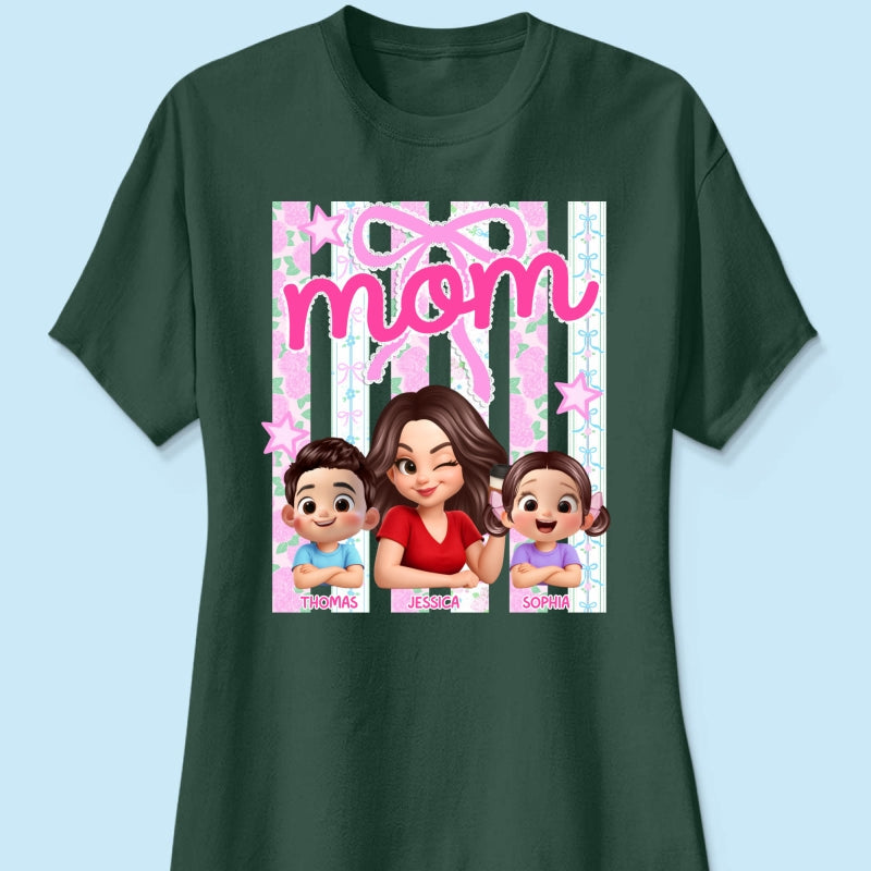 Mom Grandma Striped Coquette Floral - Personalized Shirt - Mother's Day Gift For Mom Grandma