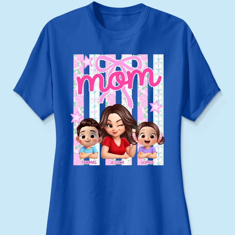 Mom Grandma Striped Coquette Floral - Personalized Shirt - Mother's Day Gift For Mom Grandma