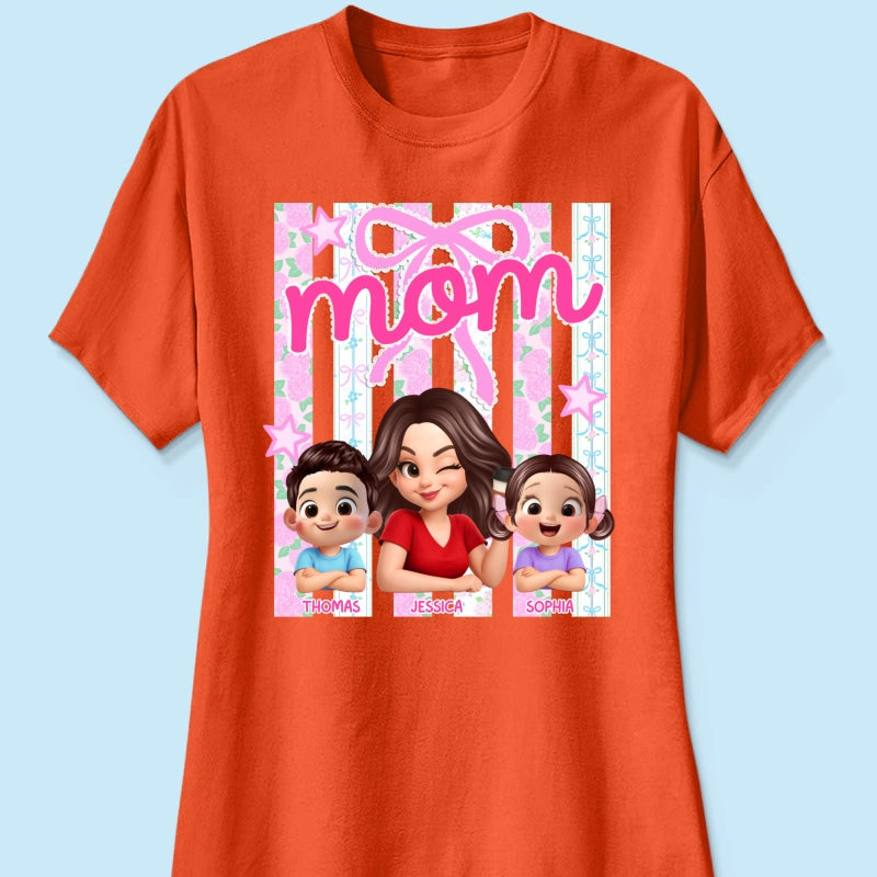 Mom Grandma Striped Coquette Floral - Personalized Shirt - Mother's Day Gift For Mom Grandma