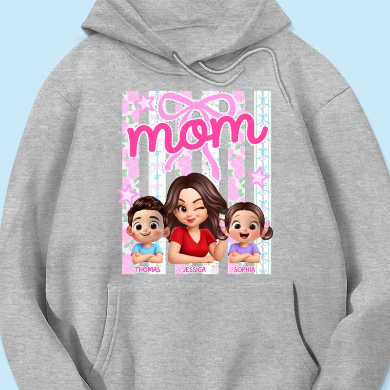 Mom Grandma Striped Coquette Floral - Personalized Shirt - Mother's Day Gift For Mom Grandma