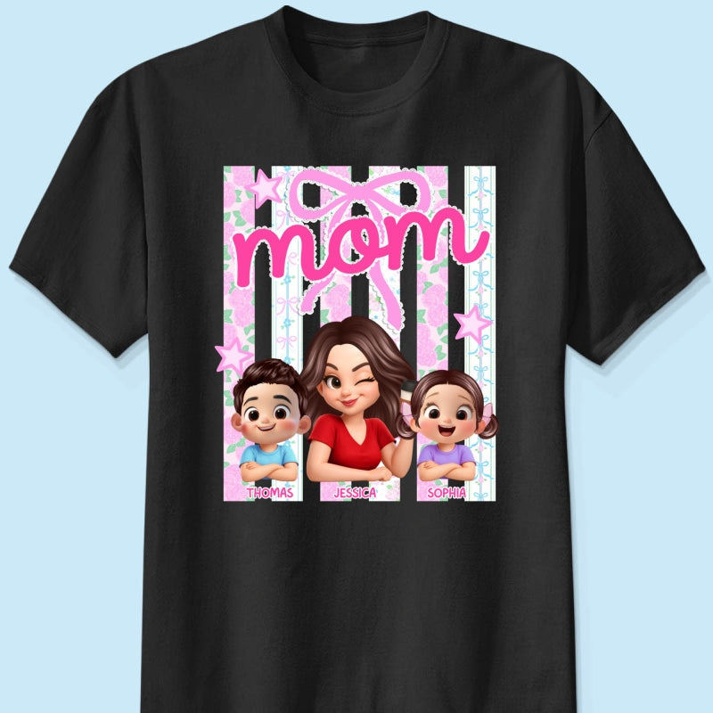 Mom Grandma Striped Coquette Floral - Personalized Shirt - Mother's Day Gift For Mom Grandma