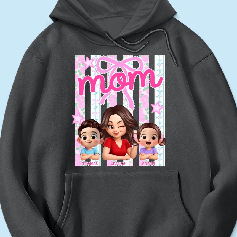 Mom Grandma Striped Coquette Floral - Personalized Shirt - Mother's Day Gift For Mom Grandma