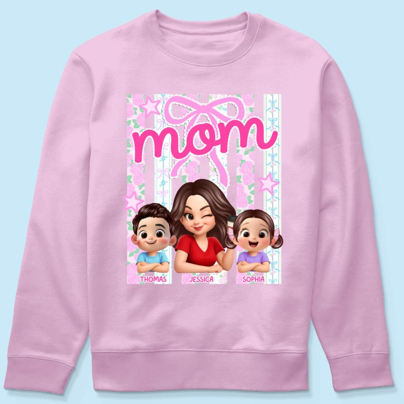 Mom Grandma Striped Coquette Floral - Personalized Shirt - Mother's Day Gift For Mom Grandma