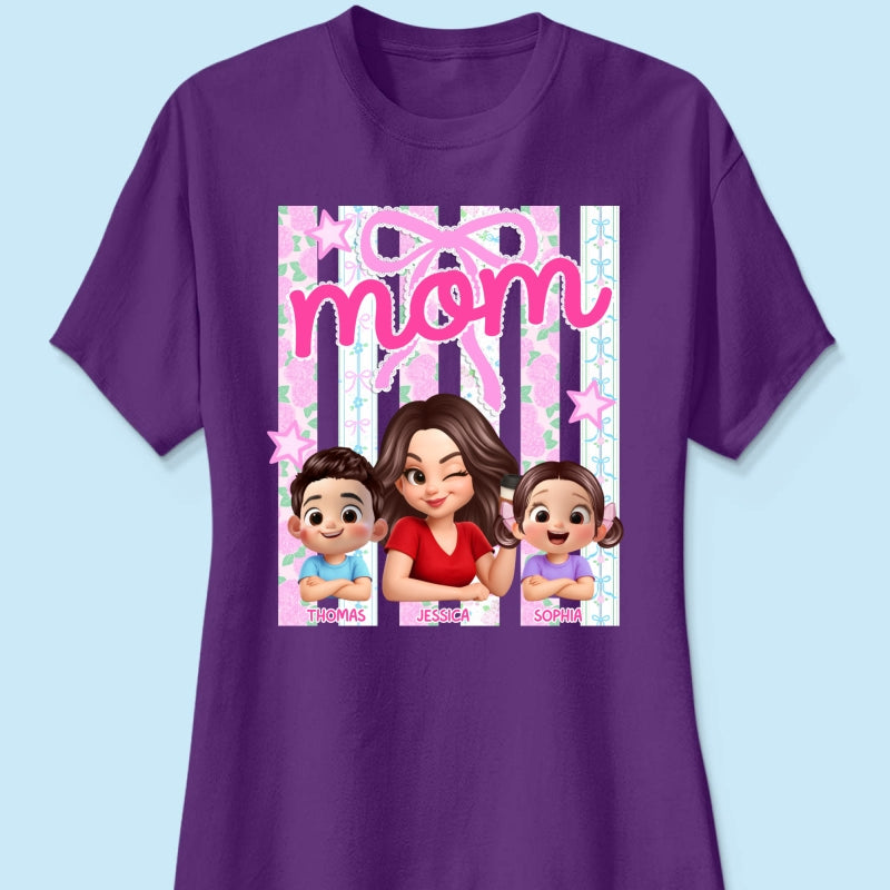 Mom Grandma Striped Coquette Floral - Personalized Shirt - Mother's Day Gift For Mom Grandma