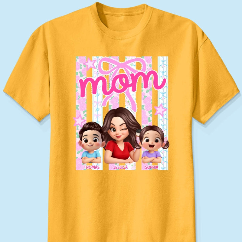 Mom Grandma Striped Coquette Floral - Personalized Shirt - Mother's Day Gift For Mom Grandma