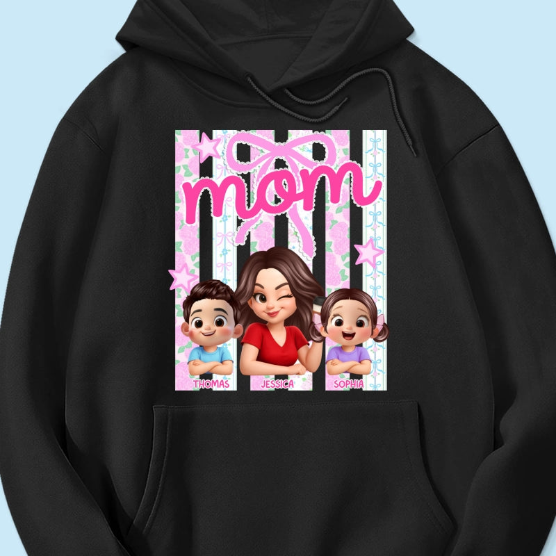 Mom Grandma Striped Coquette Floral - Personalized Shirt - Mother's Day Gift For Mom Grandma
