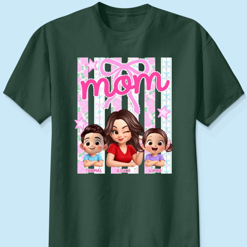 Mom Grandma Striped Coquette Floral - Personalized Shirt - Mother's Day Gift For Mom Grandma