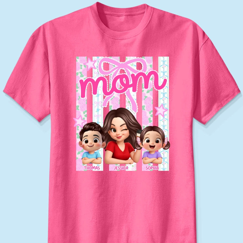 Mom Grandma Striped Coquette Floral - Personalized Shirt - Mother's Day Gift For Mom Grandma