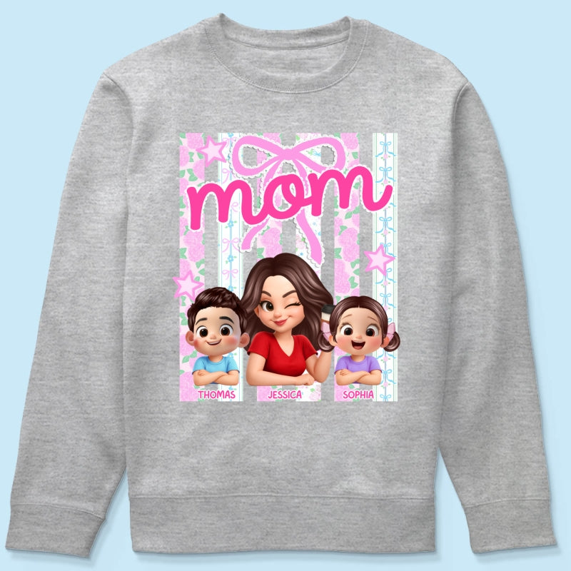 Mom Grandma Striped Coquette Floral - Personalized Shirt - Mother's Day Gift For Mom Grandma