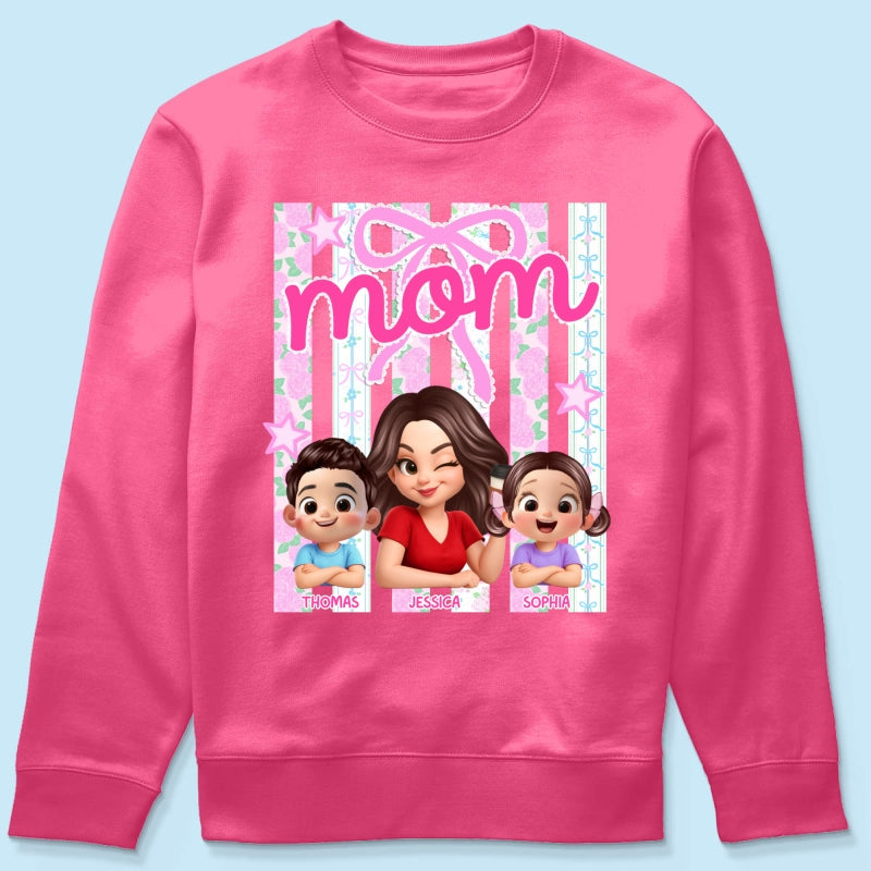 Mom Grandma Striped Coquette Floral - Personalized Shirt - Mother's Day Gift For Mom Grandma