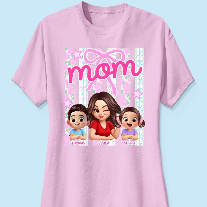 Mom Grandma Striped Coquette Floral - Personalized Shirt - Mother's Day Gift For Mom Grandma