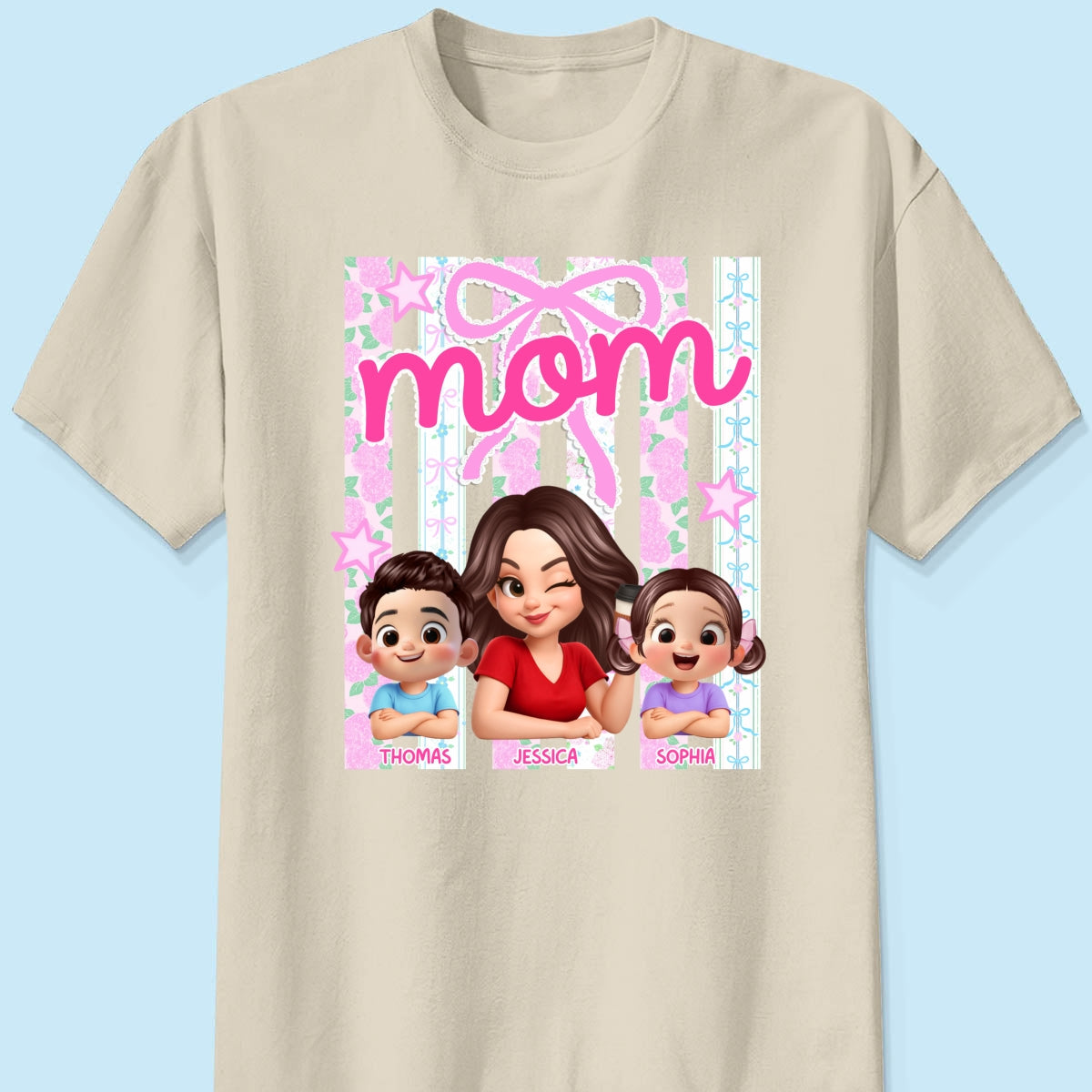 Mom Grandma Striped Coquette Floral - Personalized Shirt - Mother's Day Gift For Mom Grandma