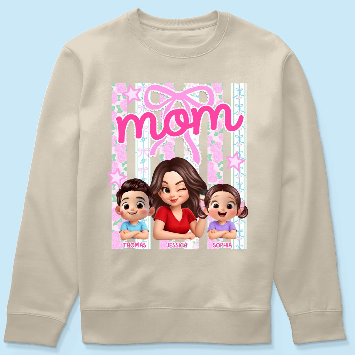 Mom Grandma Striped Coquette Floral - Personalized Shirt - Mother's Day Gift For Mom Grandma