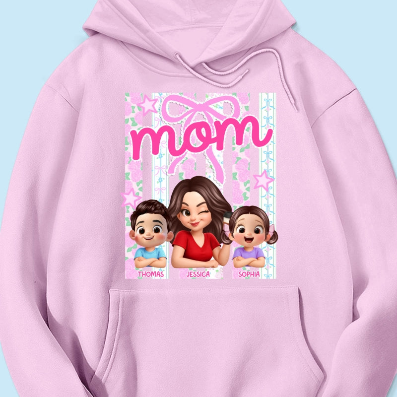Mom Grandma Striped Coquette Floral - Personalized Shirt - Mother's Day Gift For Mom Grandma