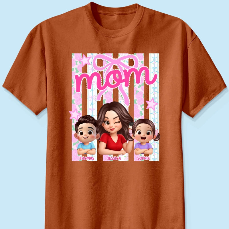 Mom Grandma Striped Coquette Floral - Personalized Shirt - Mother's Day Gift For Mom Grandma