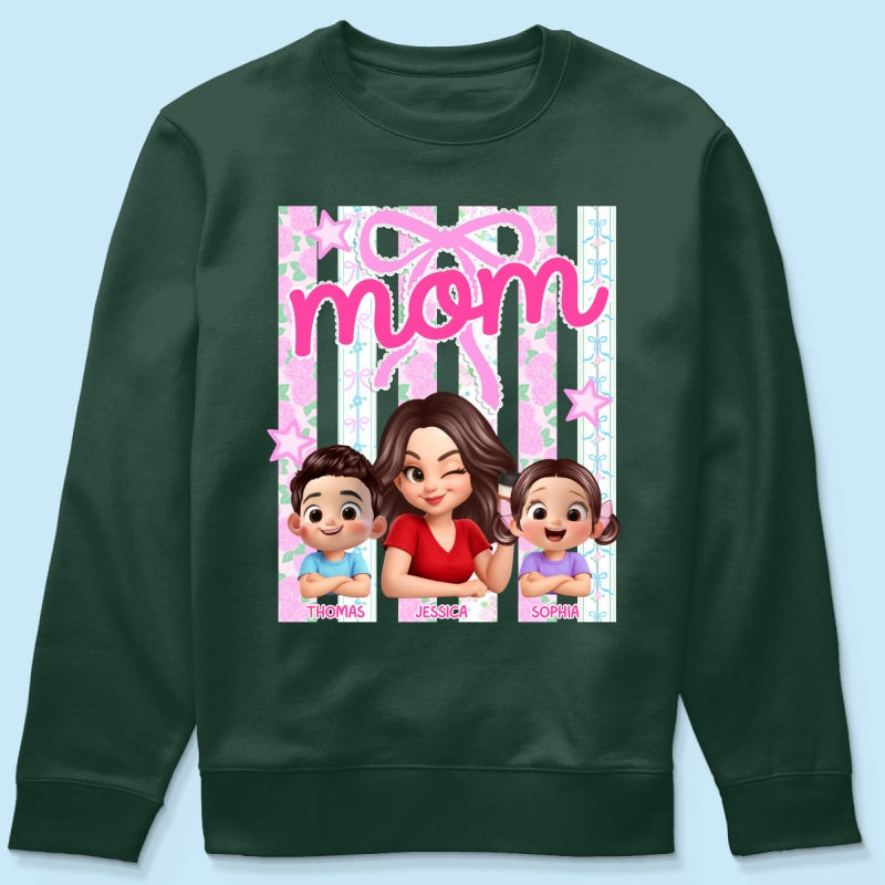 Mom Grandma Striped Coquette Floral - Personalized Shirt - Mother's Day Gift For Mom Grandma