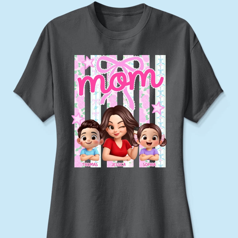 Mom Grandma Striped Coquette Floral - Personalized Shirt - Mother's Day Gift For Mom Grandma