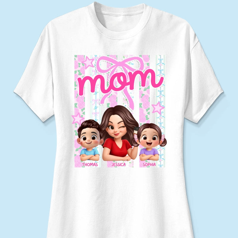 Mom Grandma Striped Coquette Floral - Personalized Shirt - Mother's Day Gift For Mom Grandma