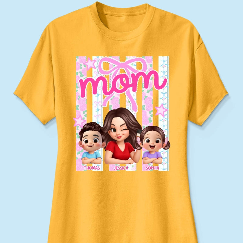 Mom Grandma Striped Coquette Floral - Personalized Shirt - Mother's Day Gift For Mom Grandma