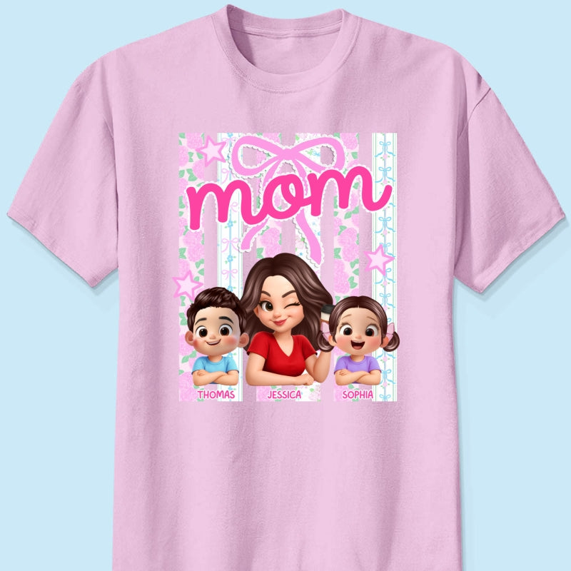 Mom Grandma Striped Coquette Floral - Personalized Shirt - Mother's Day Gift For Mom Grandma