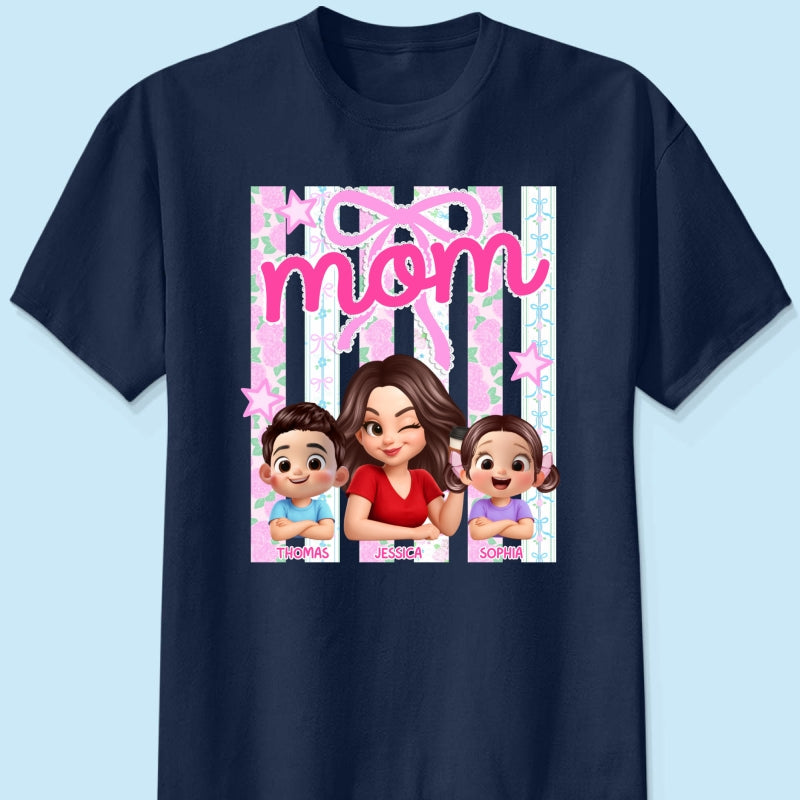 Mom Grandma Striped Coquette Floral - Personalized Shirt - Mother's Day Gift For Mom Grandma