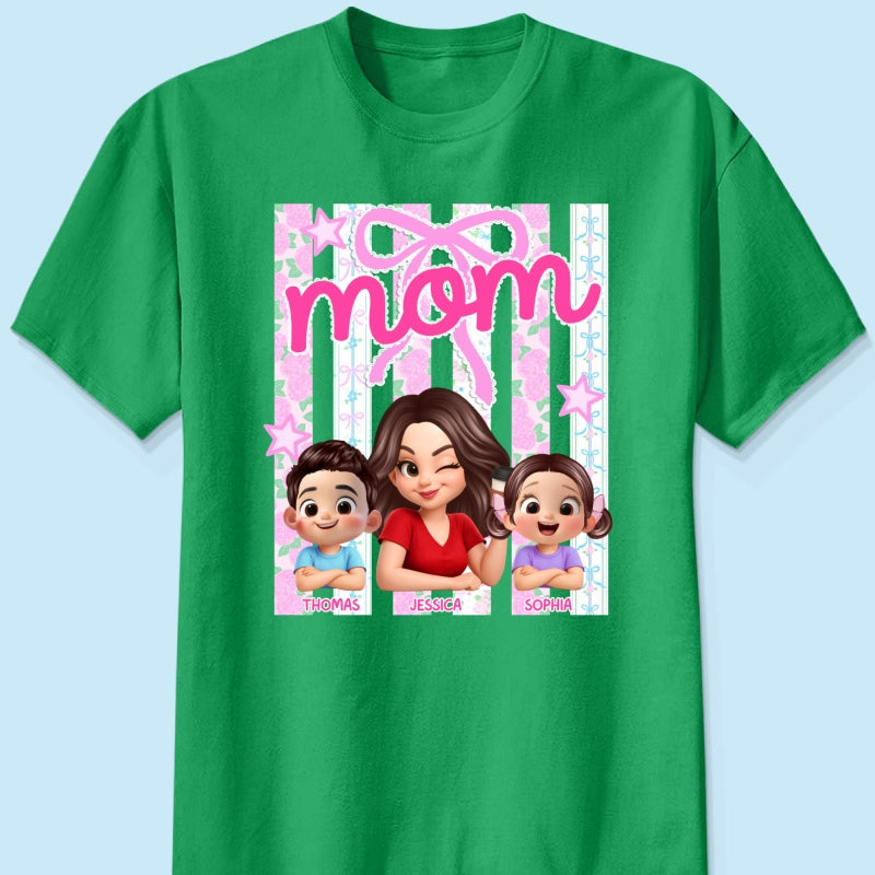 Mom Grandma Striped Coquette Floral - Personalized Shirt - Mother's Day Gift For Mom Grandma