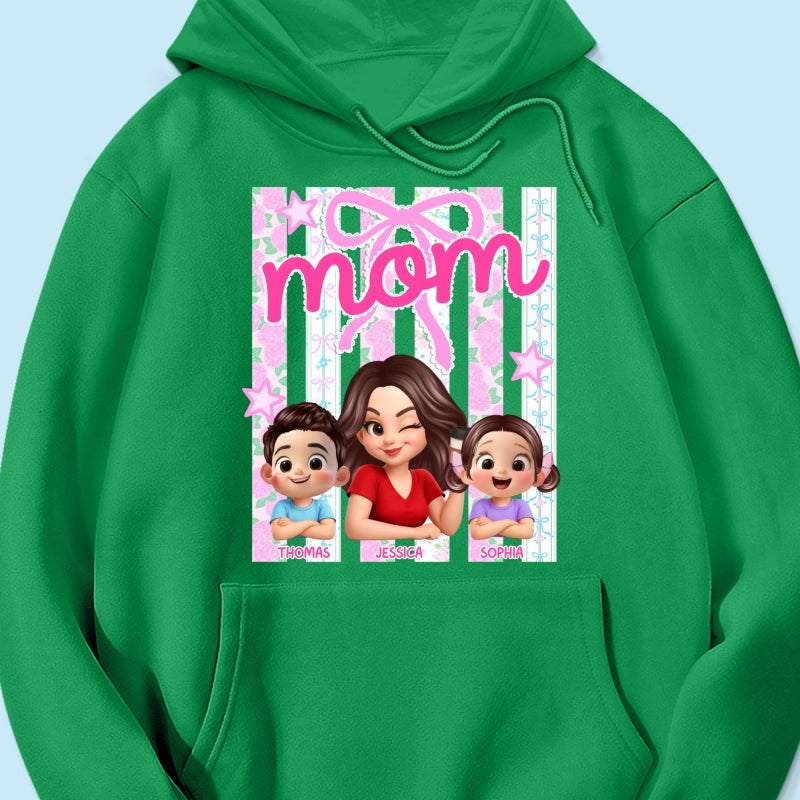 Mom Grandma Striped Coquette Floral - Personalized Shirt - Mother's Day Gift For Mom Grandma