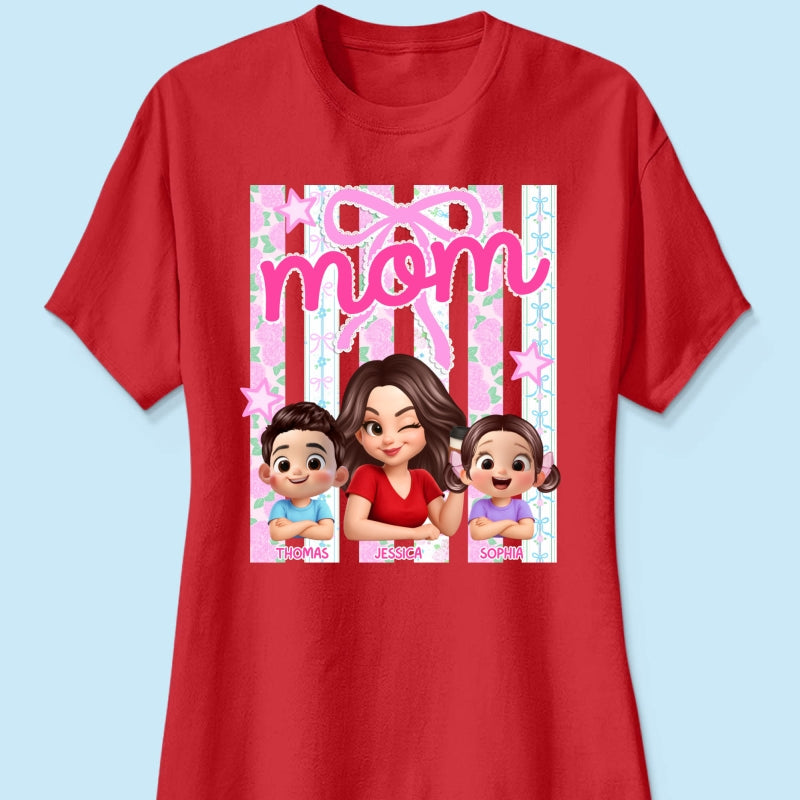 Mom Grandma Striped Coquette Floral - Personalized Shirt - Mother's Day Gift For Mom Grandma