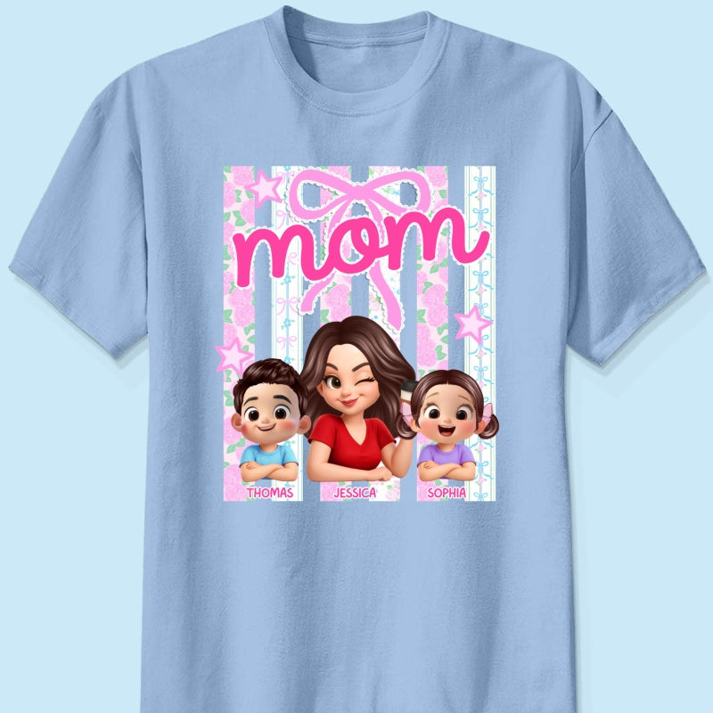 Mom Grandma Striped Coquette Floral - Personalized Shirt - Mother's Day Gift For Mom Grandma