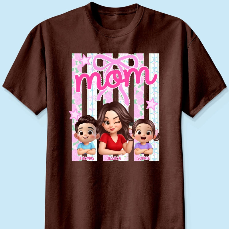 Mom Grandma Striped Coquette Floral - Personalized Shirt - Mother's Day Gift For Mom Grandma