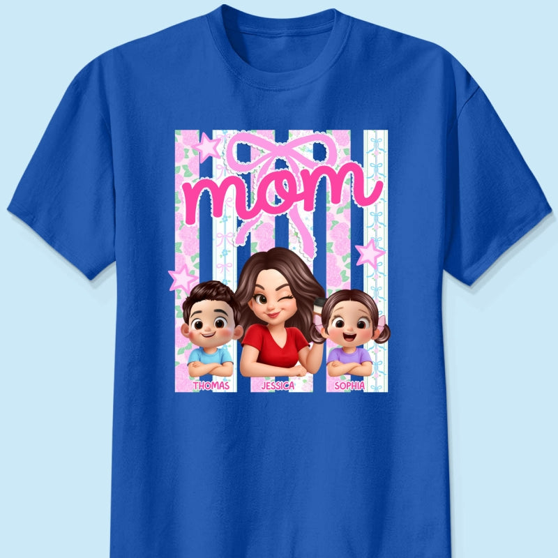 Mom Grandma Striped Coquette Floral - Personalized Shirt - Mother's Day Gift For Mom Grandma