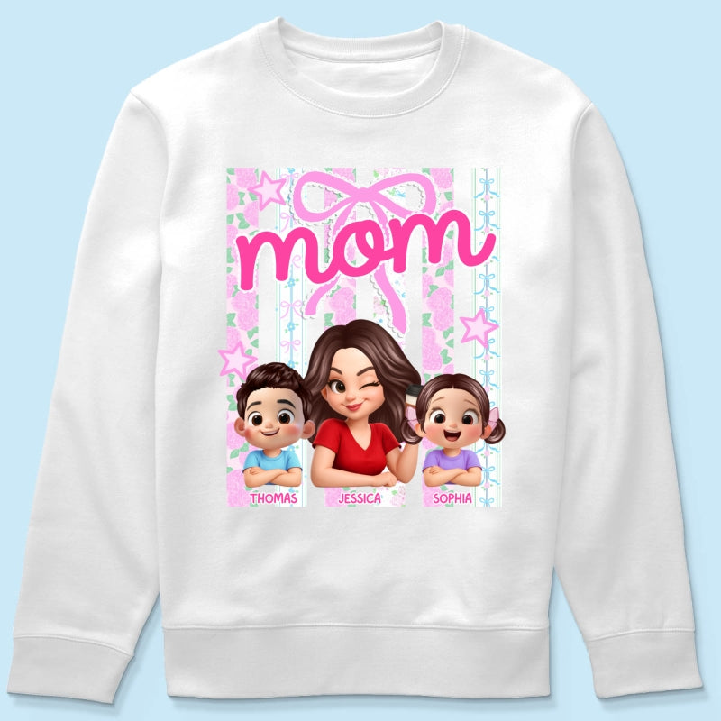 Mom Grandma Striped Coquette Floral - Personalized Shirt - Mother's Day Gift For Mom Grandma