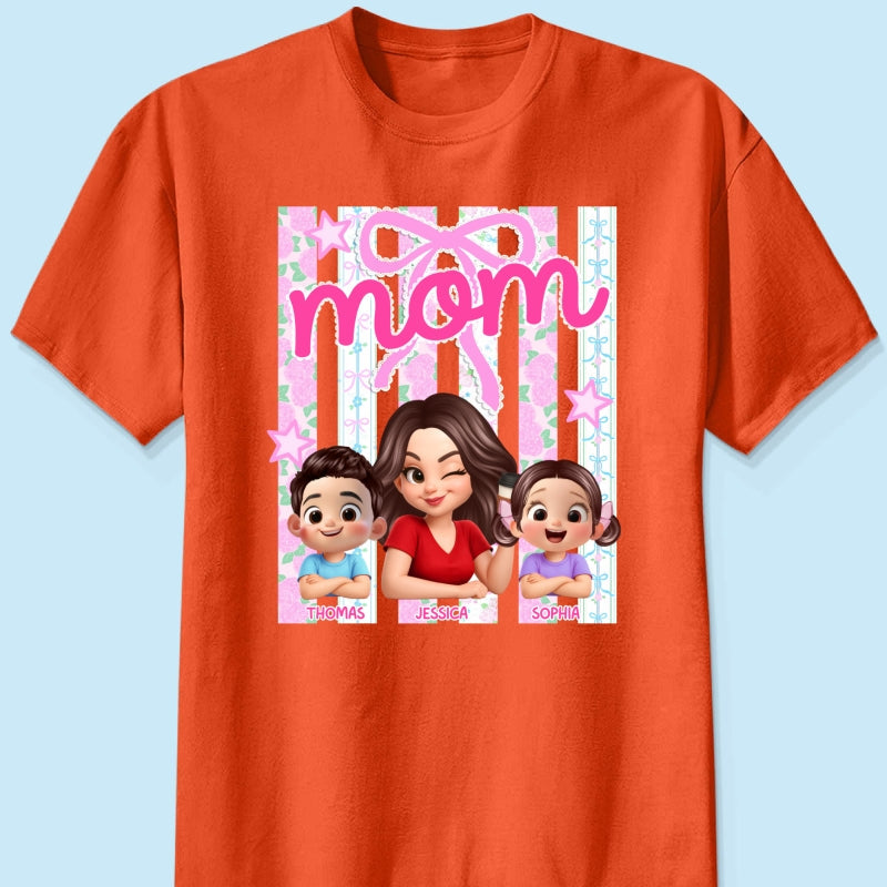 Mom Grandma Striped Coquette Floral - Personalized Shirt - Mother's Day Gift For Mom Grandma