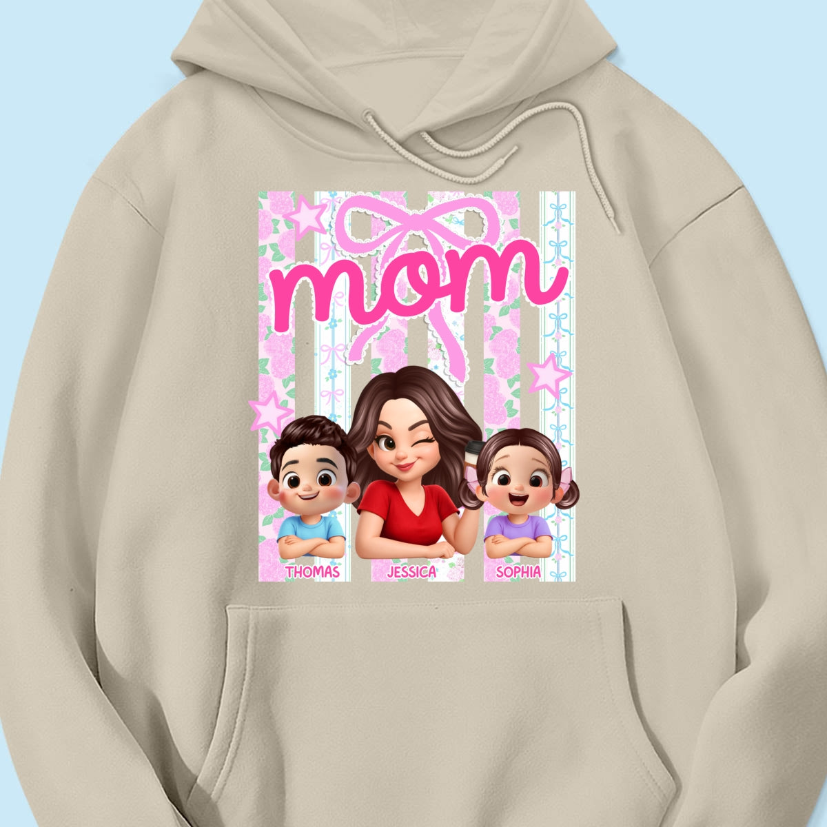 Mom Grandma Striped Coquette Floral - Personalized Shirt - Mother's Day Gift For Mom Grandma