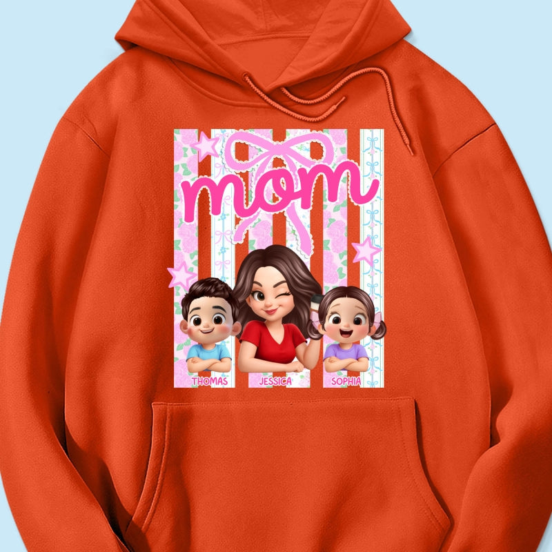 Mom Grandma Striped Coquette Floral - Personalized Shirt - Mother's Day Gift For Mom Grandma