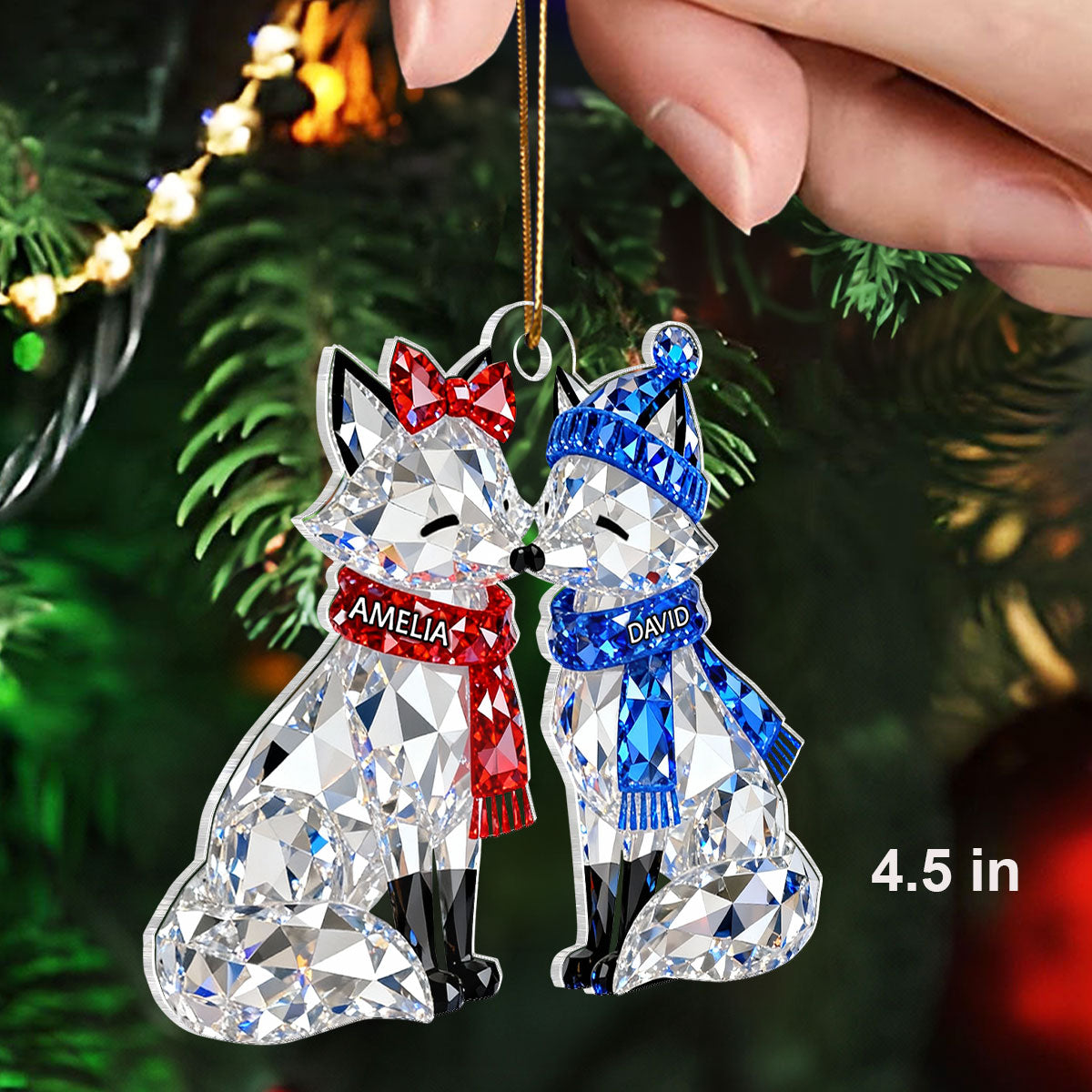 3D Crystal Effect Christmas Foxes Couple - Personalized Acrylic Ornament - Heartwarming Christmas Gift for Couple