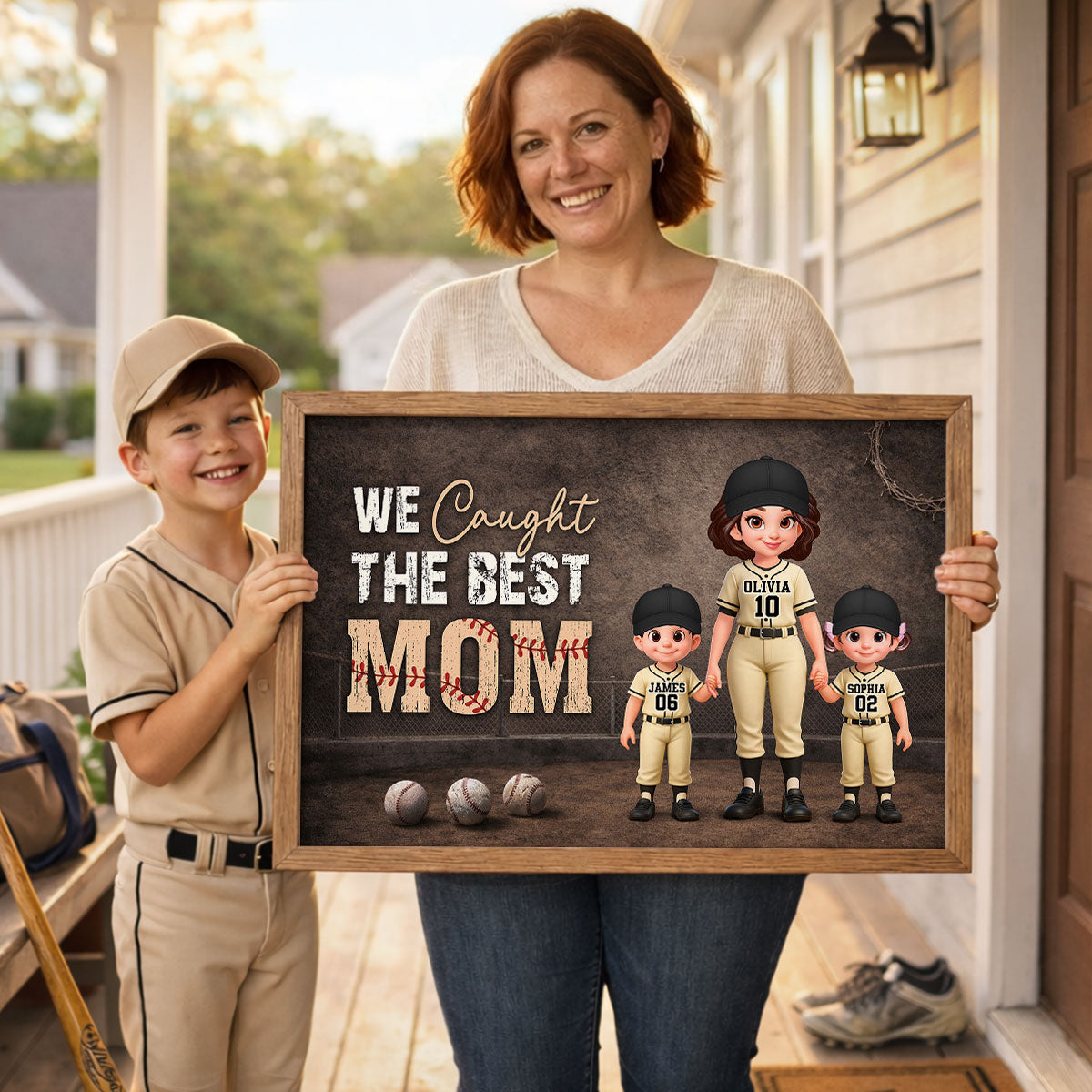 Baseball Field We Caught the Best Mom - Personalized Poster - Mother's Day Gift for Mom, Wife